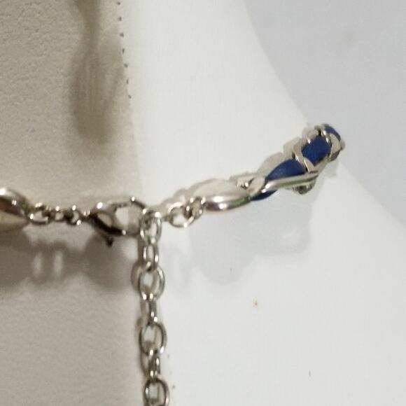 LC silver tone blue leather 15" necklace 1 1/2" ex. 1.1973 - Picture 8 of 9
